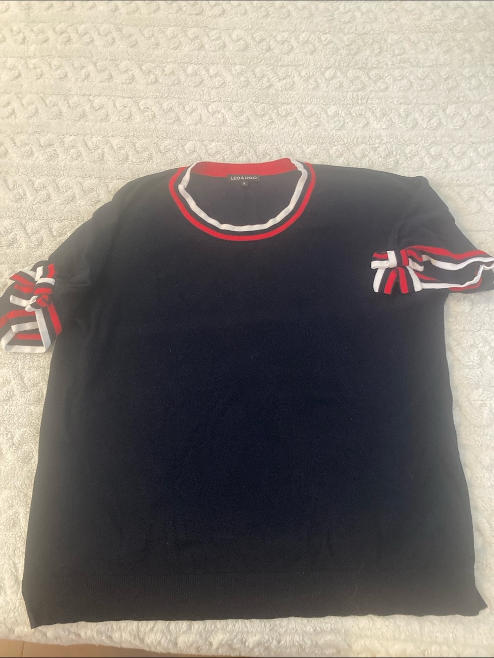Kids Navy Short Sleeve Tee with Red & White Trim by